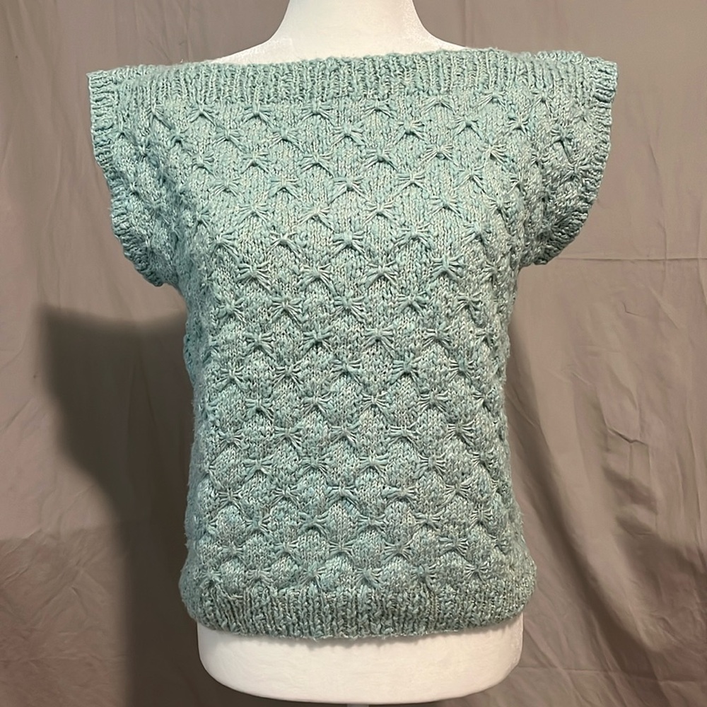 Handmade crocheted sweater vest light teal green/blue Excellent condition